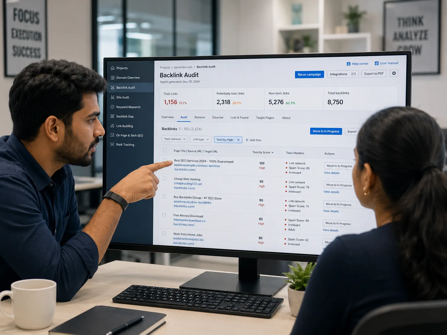 Backlink audit identifying risky links for a Shopify store