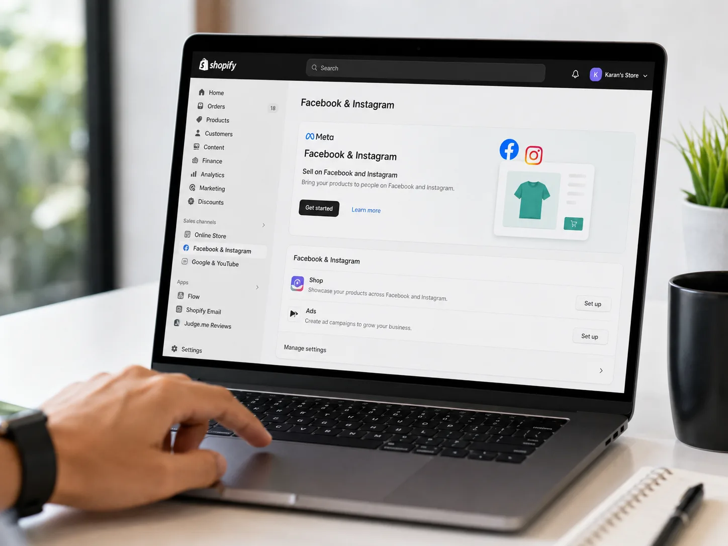Adding Facebook Instagram sales channel in Shopify admin for pixel tracking