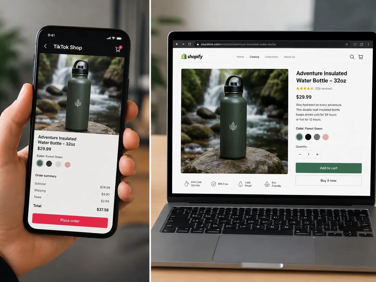 Comparison of TikTok Shop checkout versus Shopify website catalog ads