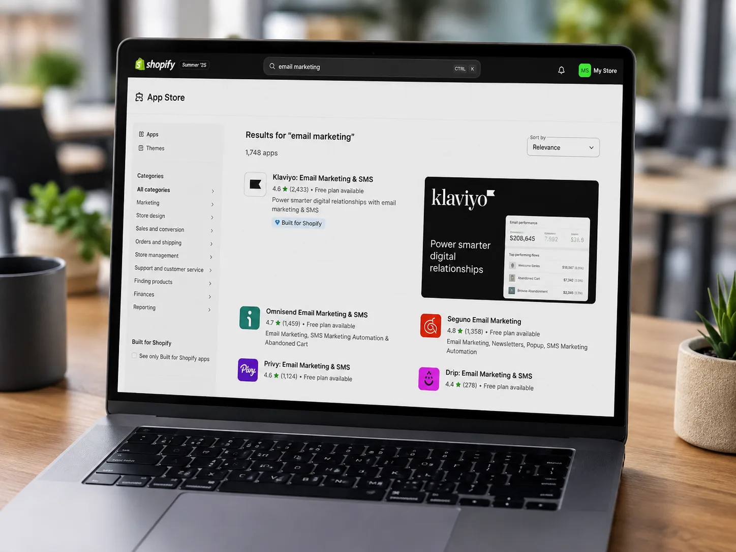 Shopify App Store screen used during Klaviyo Shopify integration