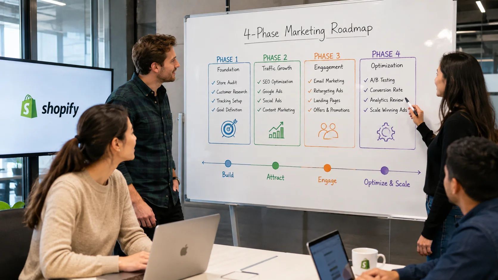 Shopify store team planning phased SEO and Google Ads strategy
