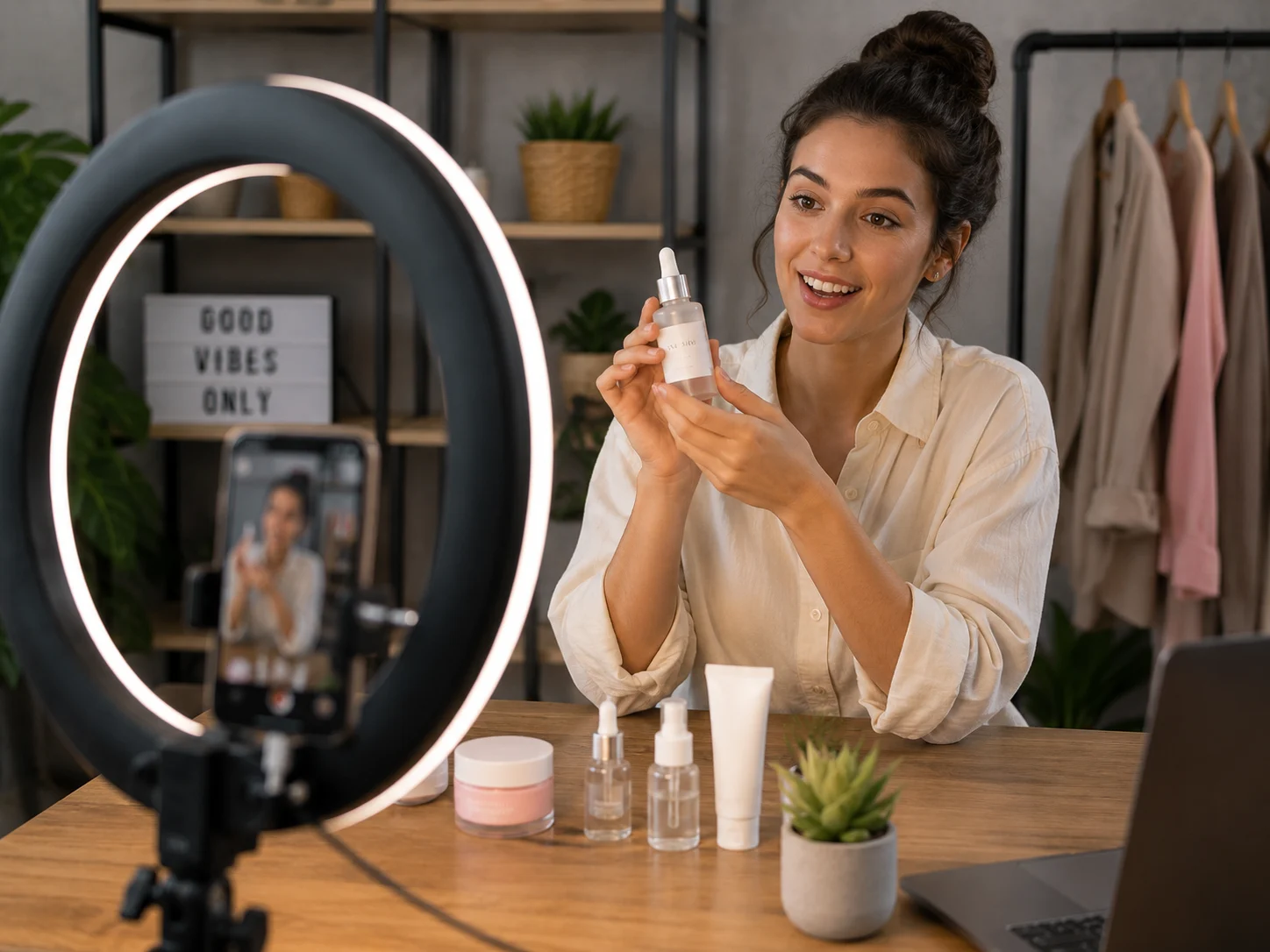 Filming vertical video ad creative for Shopify Facebook Ads campaign