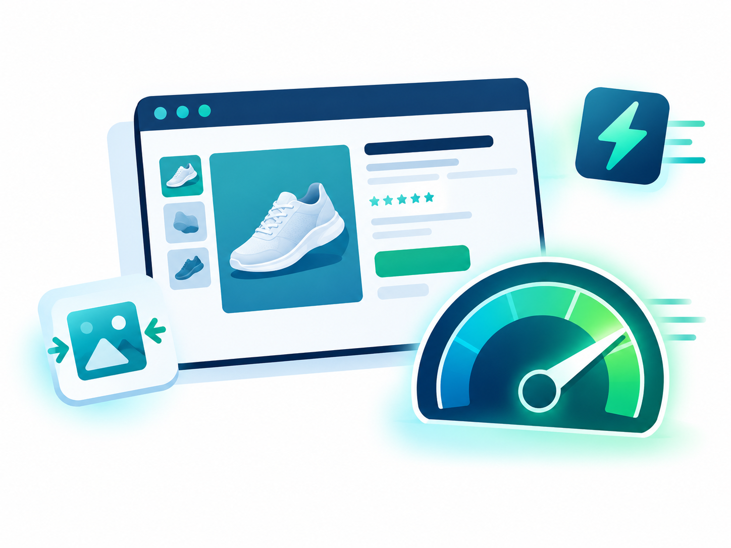 Fast-loading Shopify store with speed gauge and optimised images