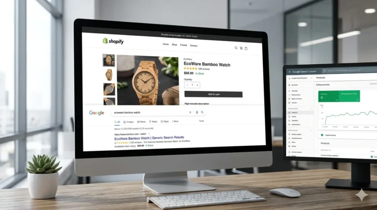 Shopify structured data showing product rich snippets with star ratings in Google search results