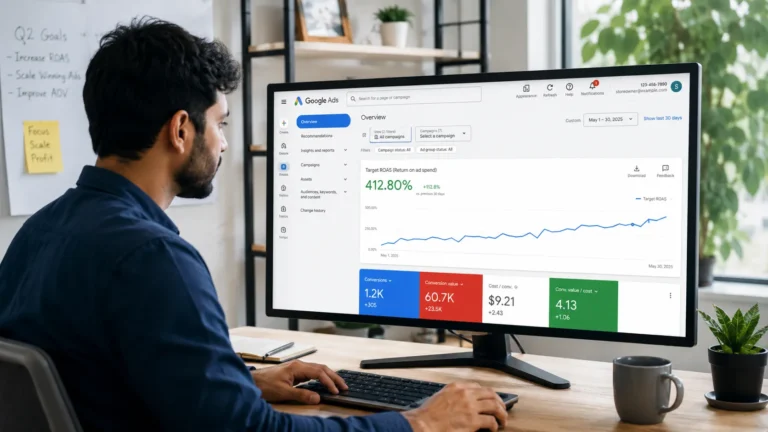 hopify smart bidding dashboard showing Target ROAS performance trend