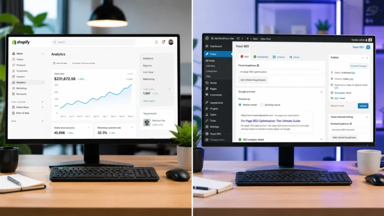 Shopify SEO vs WordPress SEO dashboard comparison