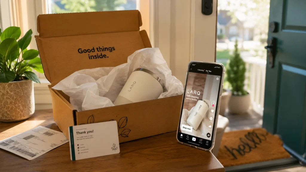 Physical product next to its live Shopify TikTok ad on a smartphone