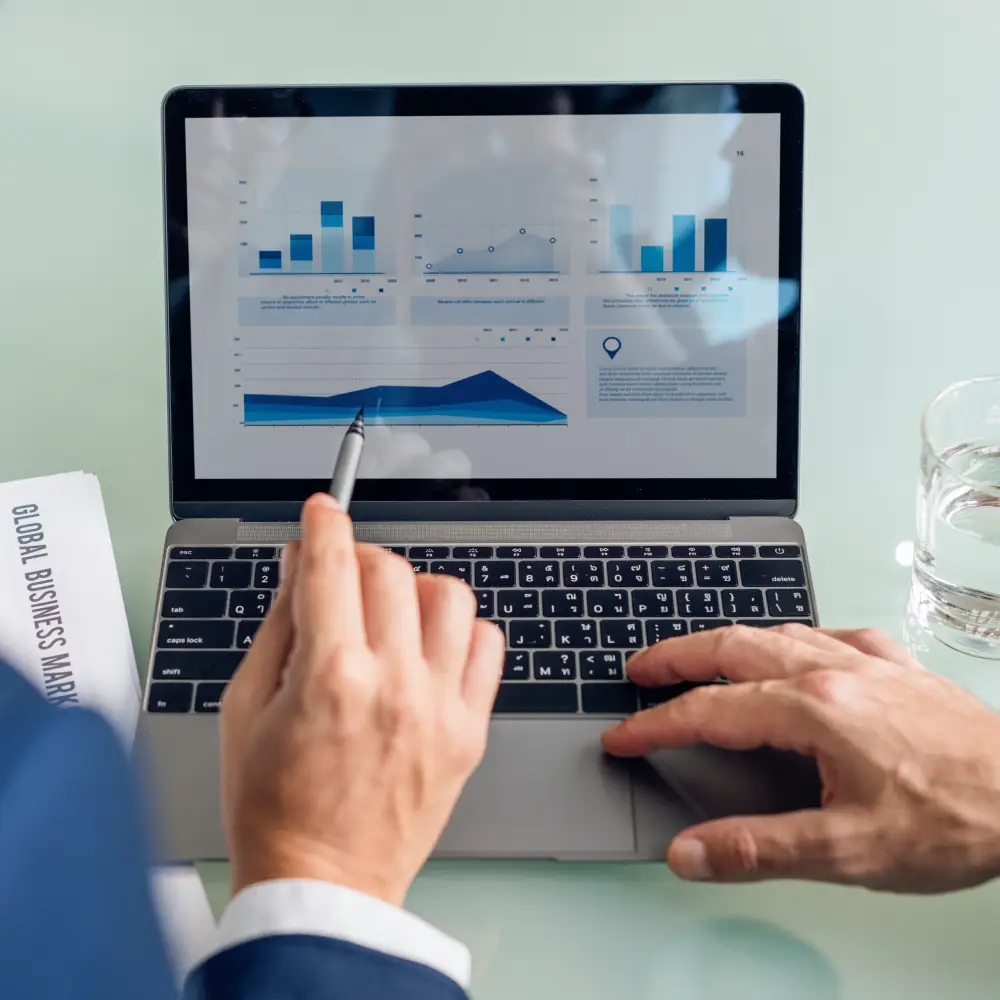 Business report with graphs and charts