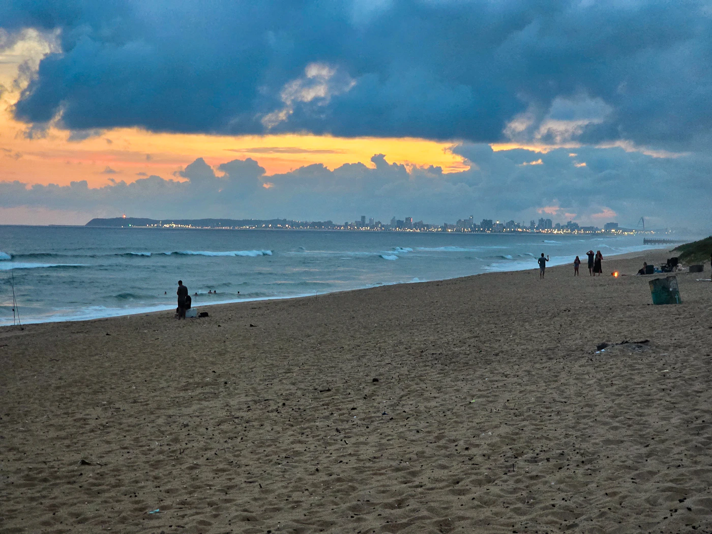 Durban beachfront and city skyline at sunset