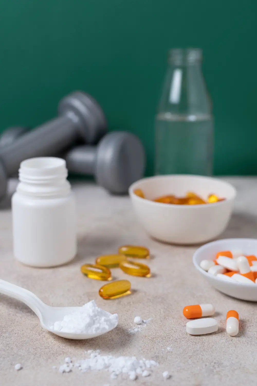 Food supplements arranged on a table
