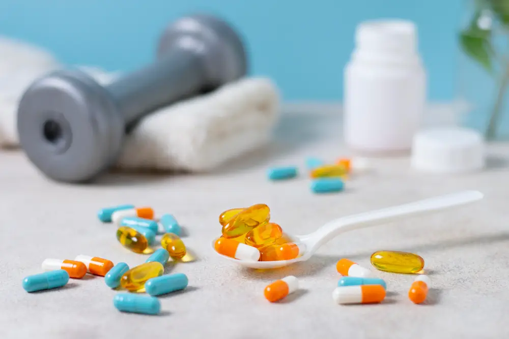 Supplement pills arranged with a spoon